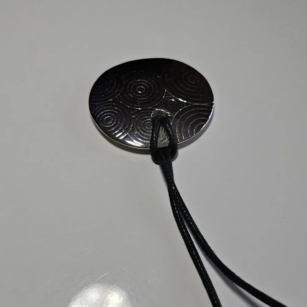*Sale* Lia Sophia Silver Tone Elliptical Pendant Black Cord Necklace 16-19